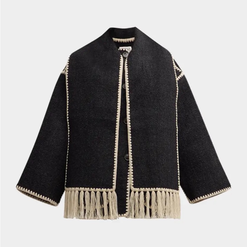 Toteme Fringe Embroidered Scarf Wool Jacket